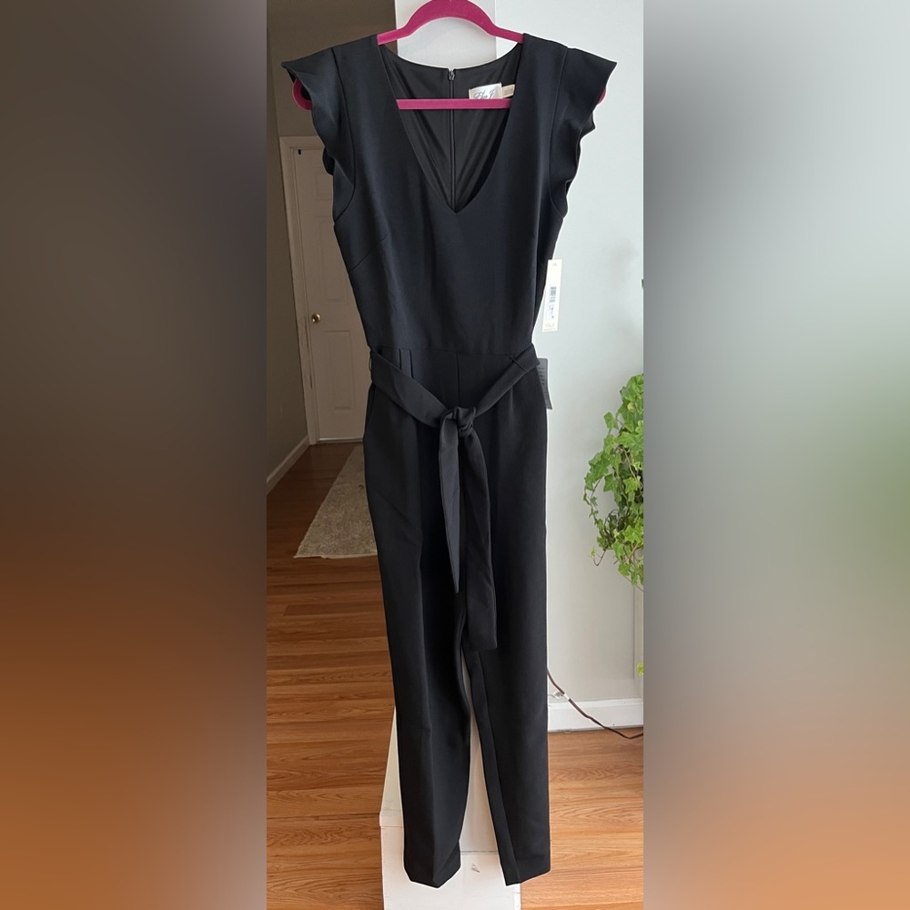 NORDSTROM ELIZA J Black Ruffle Cap Sleeve V-Neck Pants Jumpsuit NWT